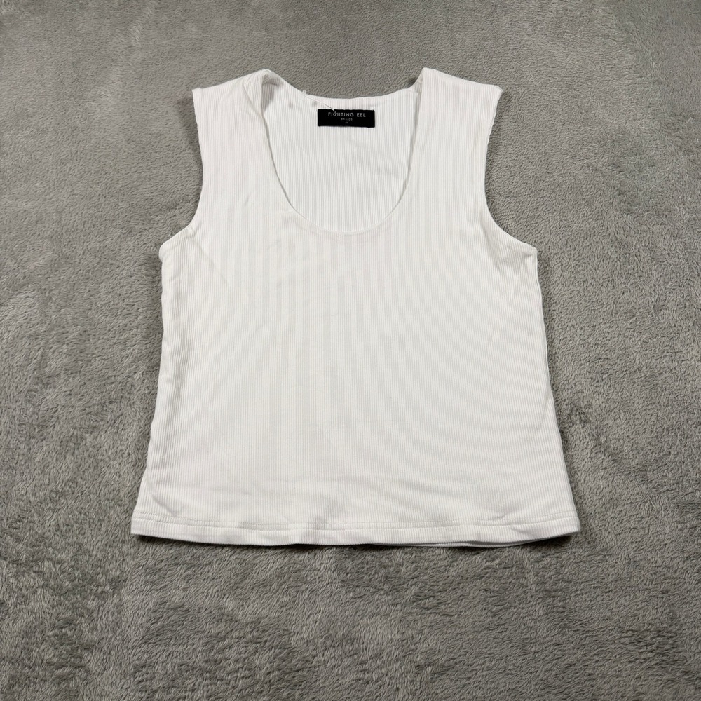Fighting Eel Basics Ribbed Tank Top Women Medium White Scoop Neck Classic